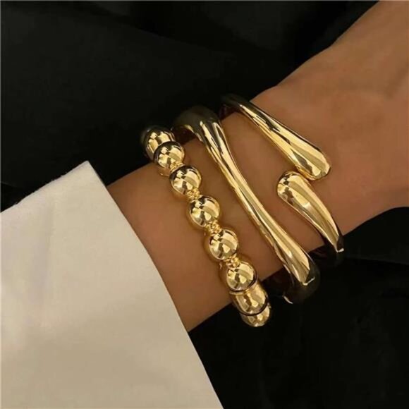 Chunky Gold Bangle Bracelet – Adjustable Cuff for Women - Picture 1 of 6